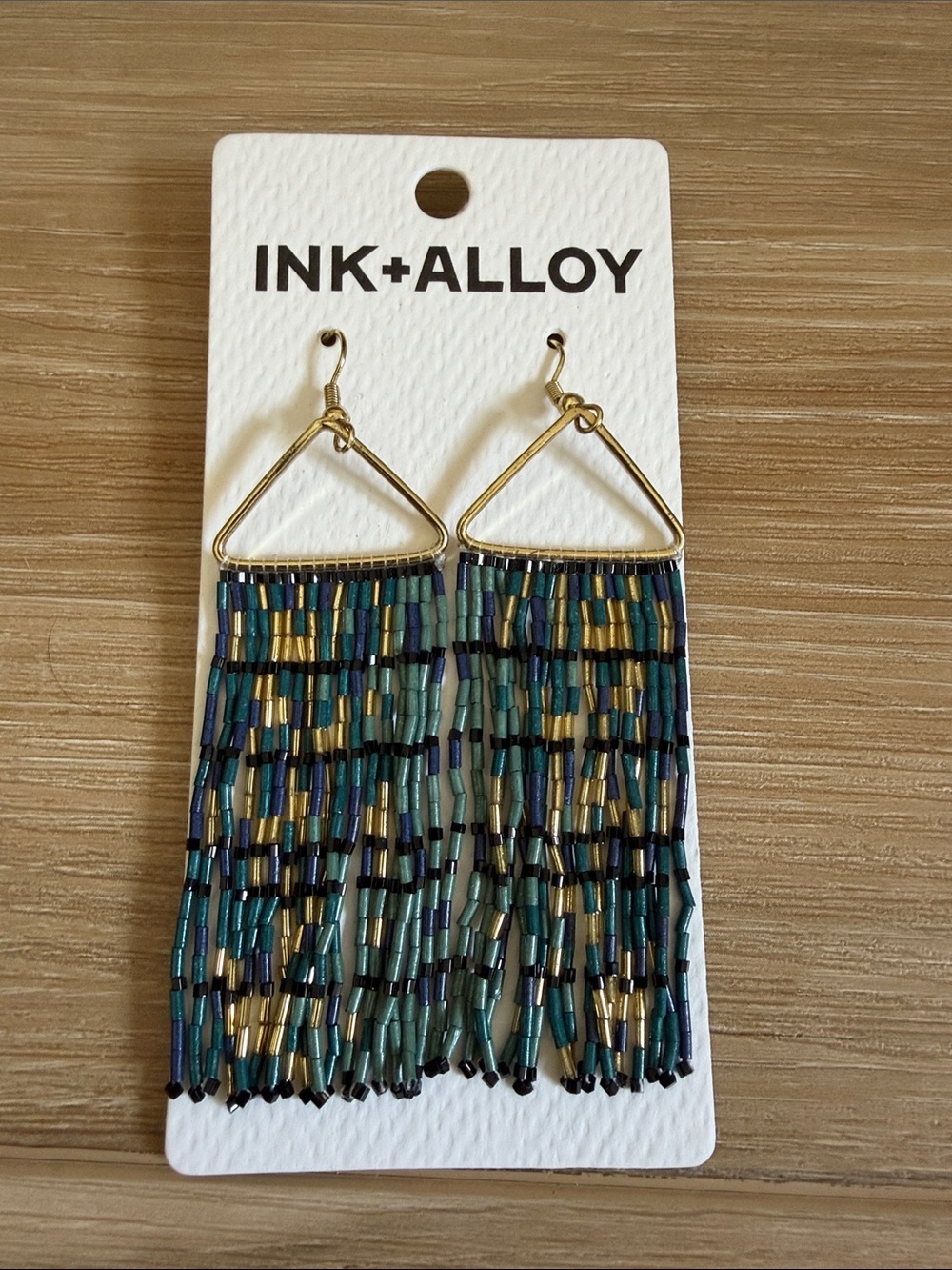 Ink + Alloy Peacock Greens and Gold Beaded Drop Earrings